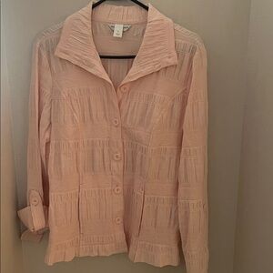 Christopher & Banks Soft Pink Darling Embossed Puckered Button-Down Jacket